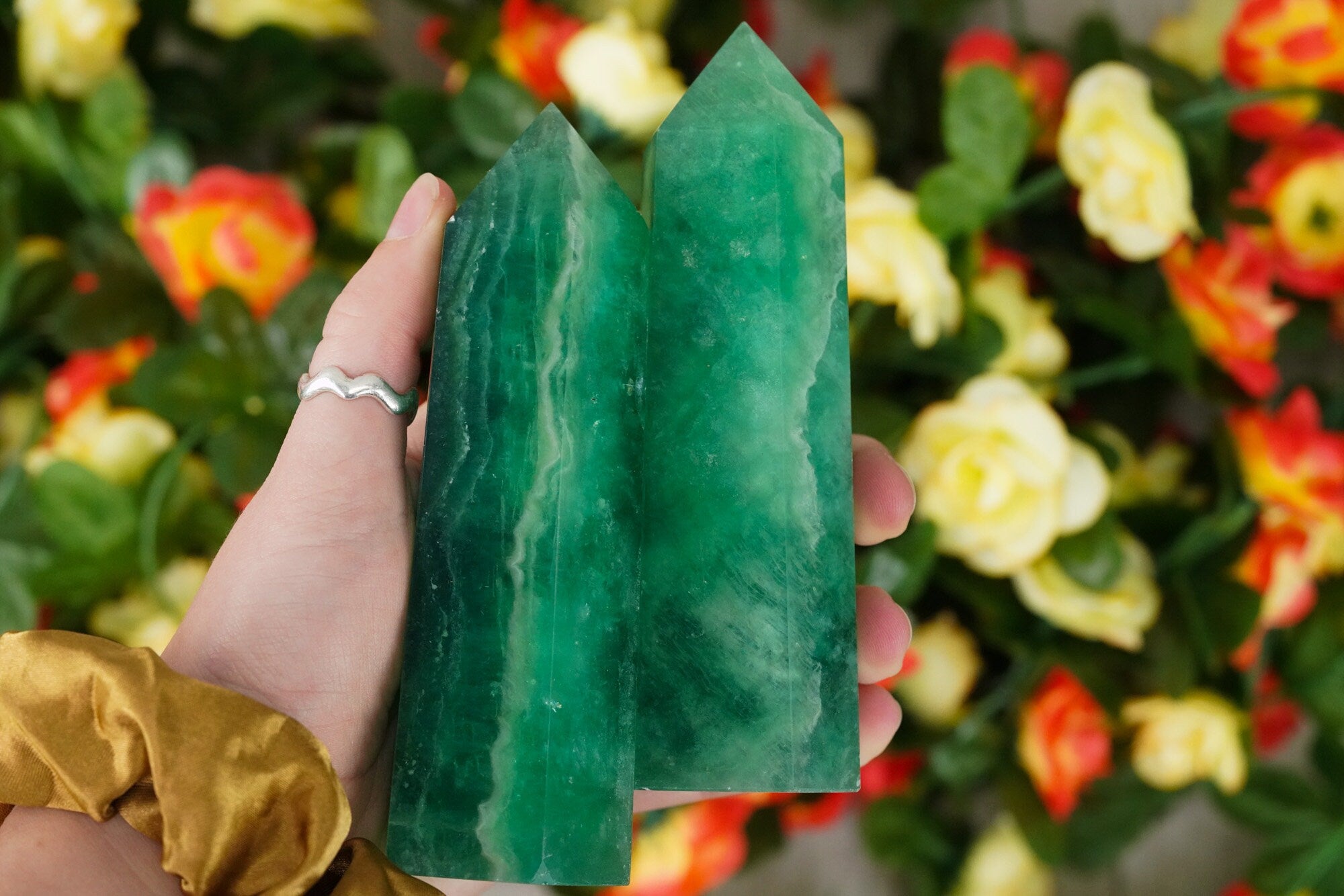 Large Green fluorite Crystal Tower