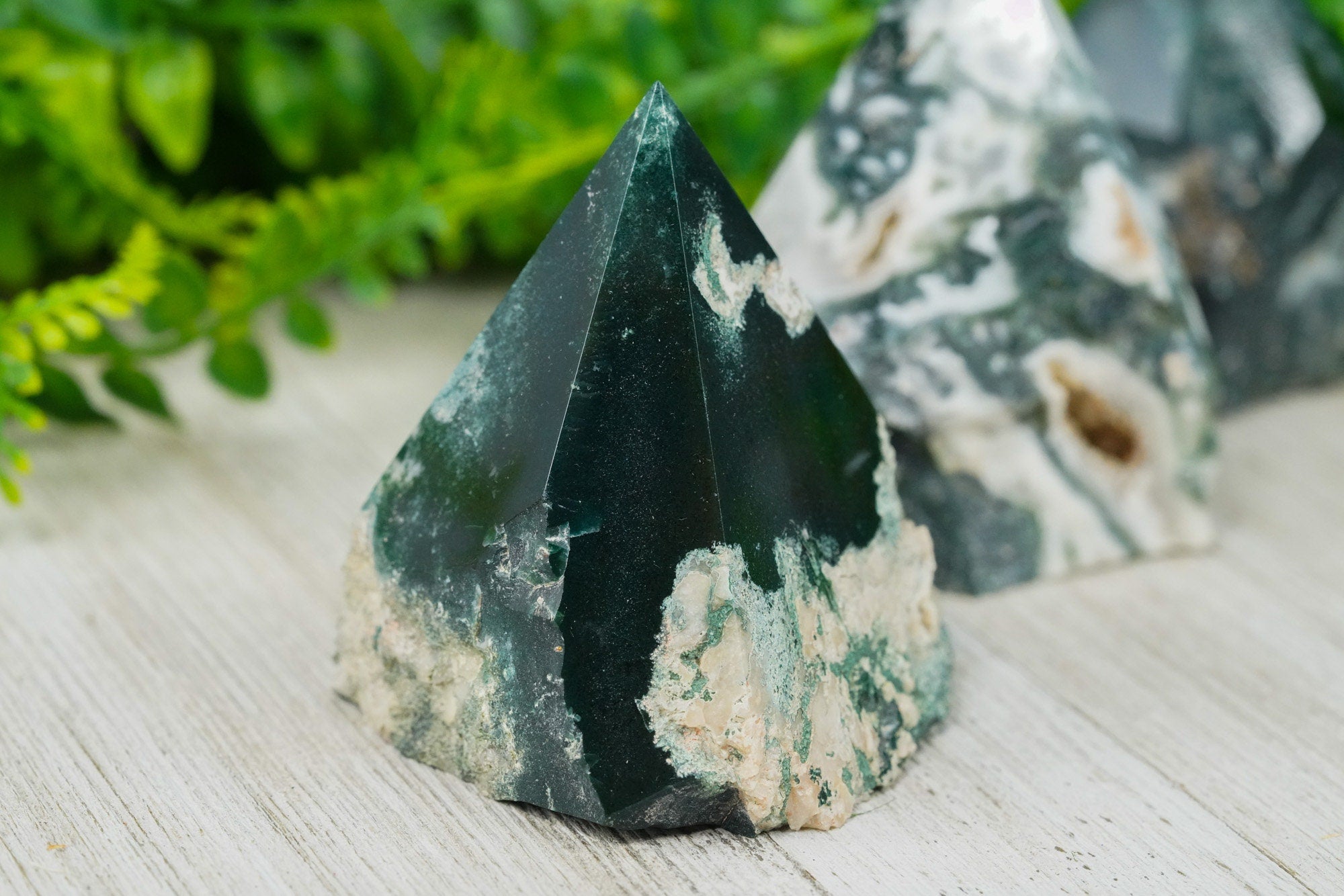 Large Raw Moss Agate Polished Crystal Point