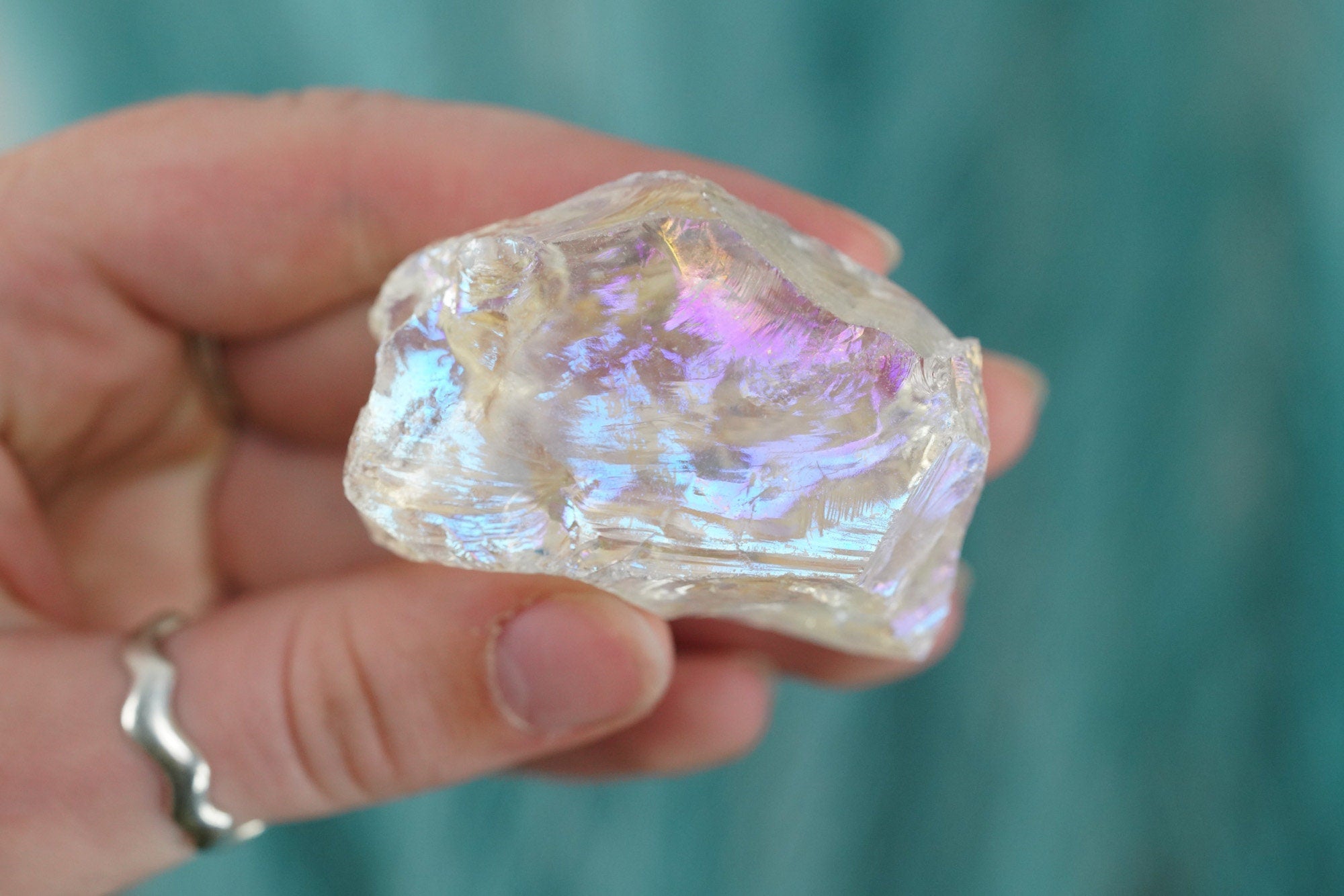 Raw Rainbow Aura Clear Quartz (Rough Angel Aura Quartz)