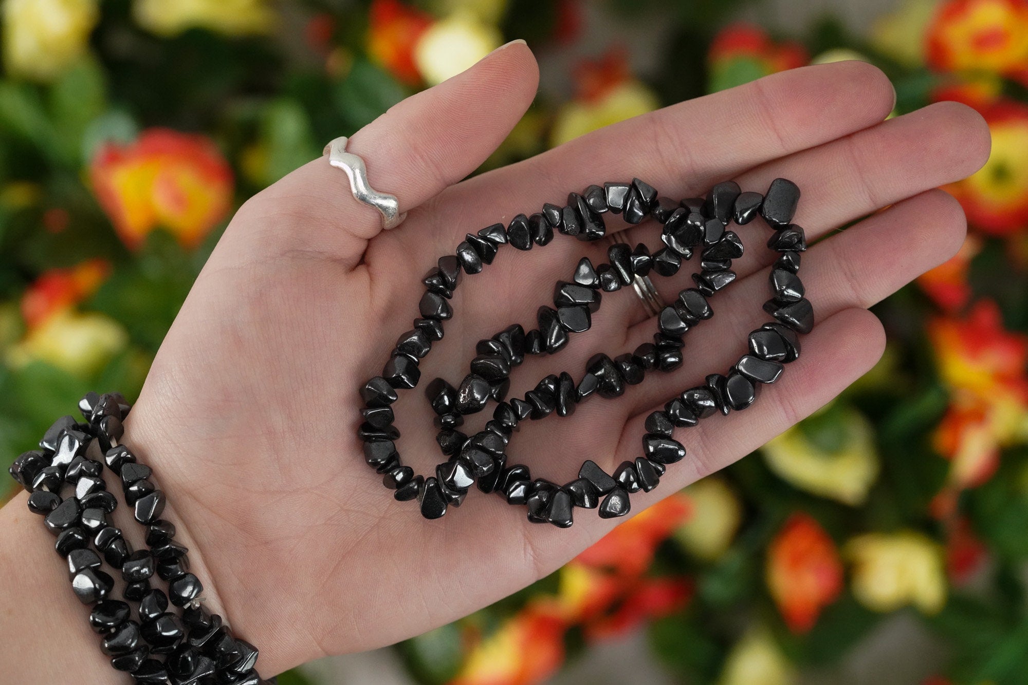 Hematite Tumbled Stone Crystal Chip Bracelet