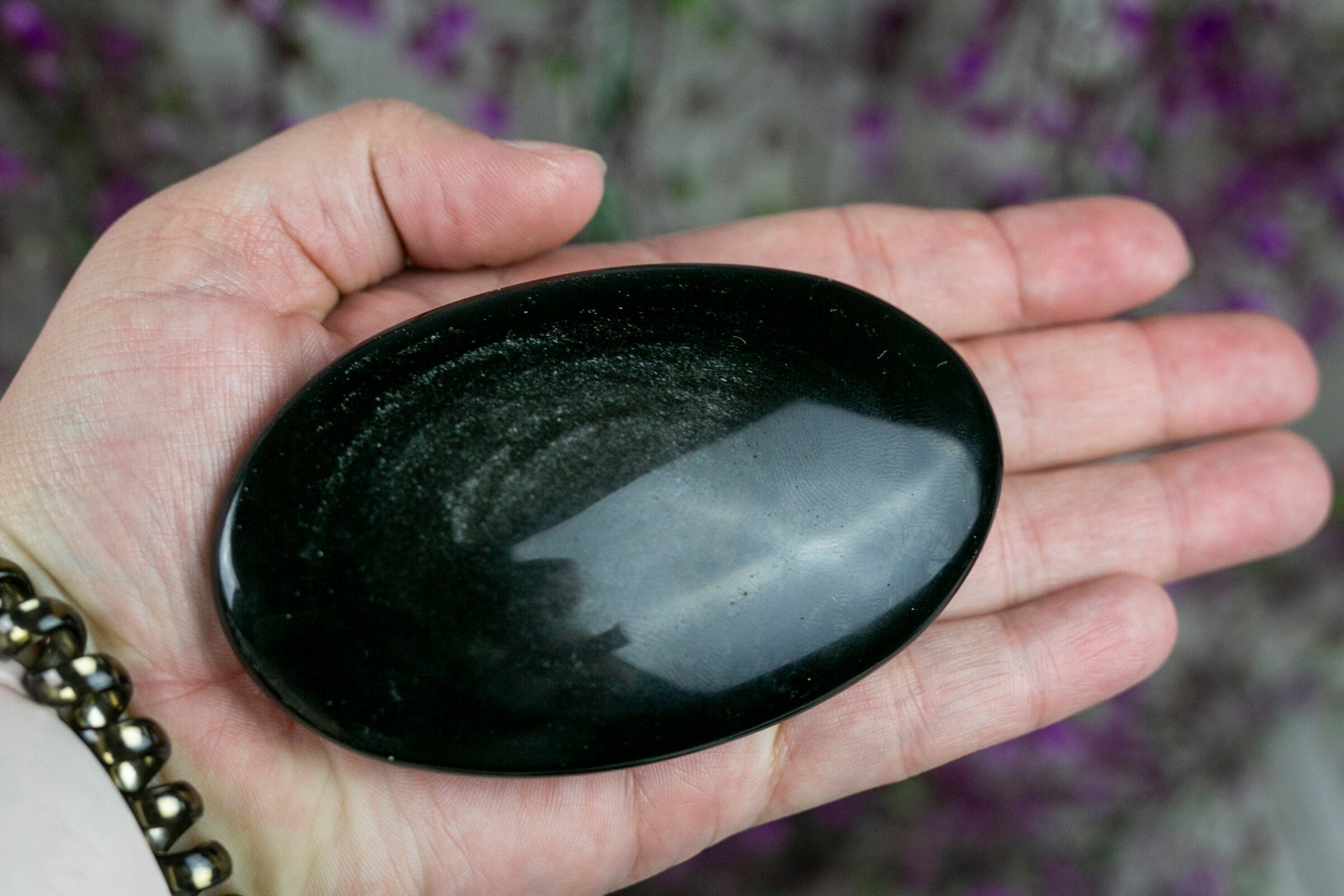 Silver Obsidian Palm Stone