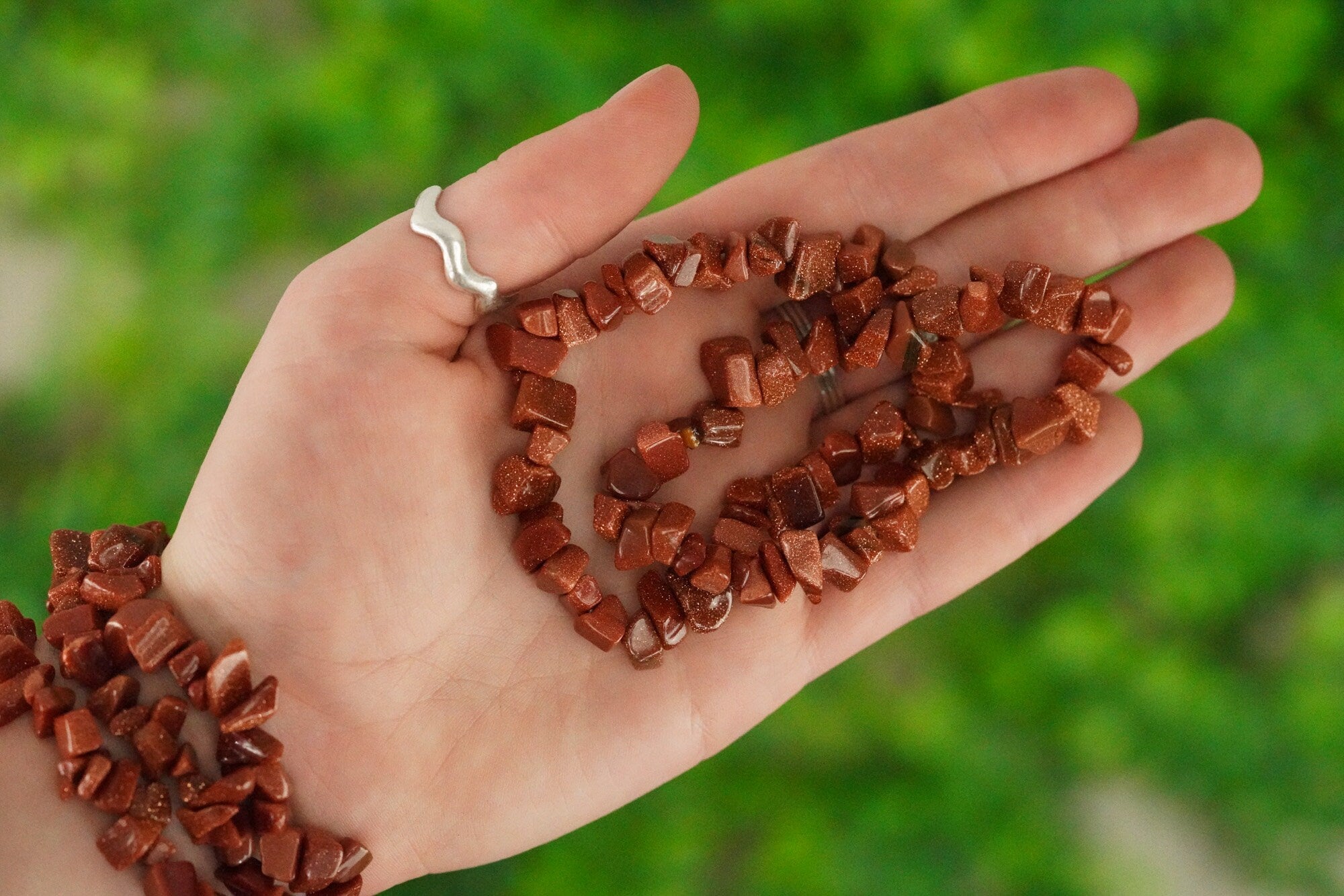 Red Goldstone Tumbled Stone Crystal Chip Bracelet