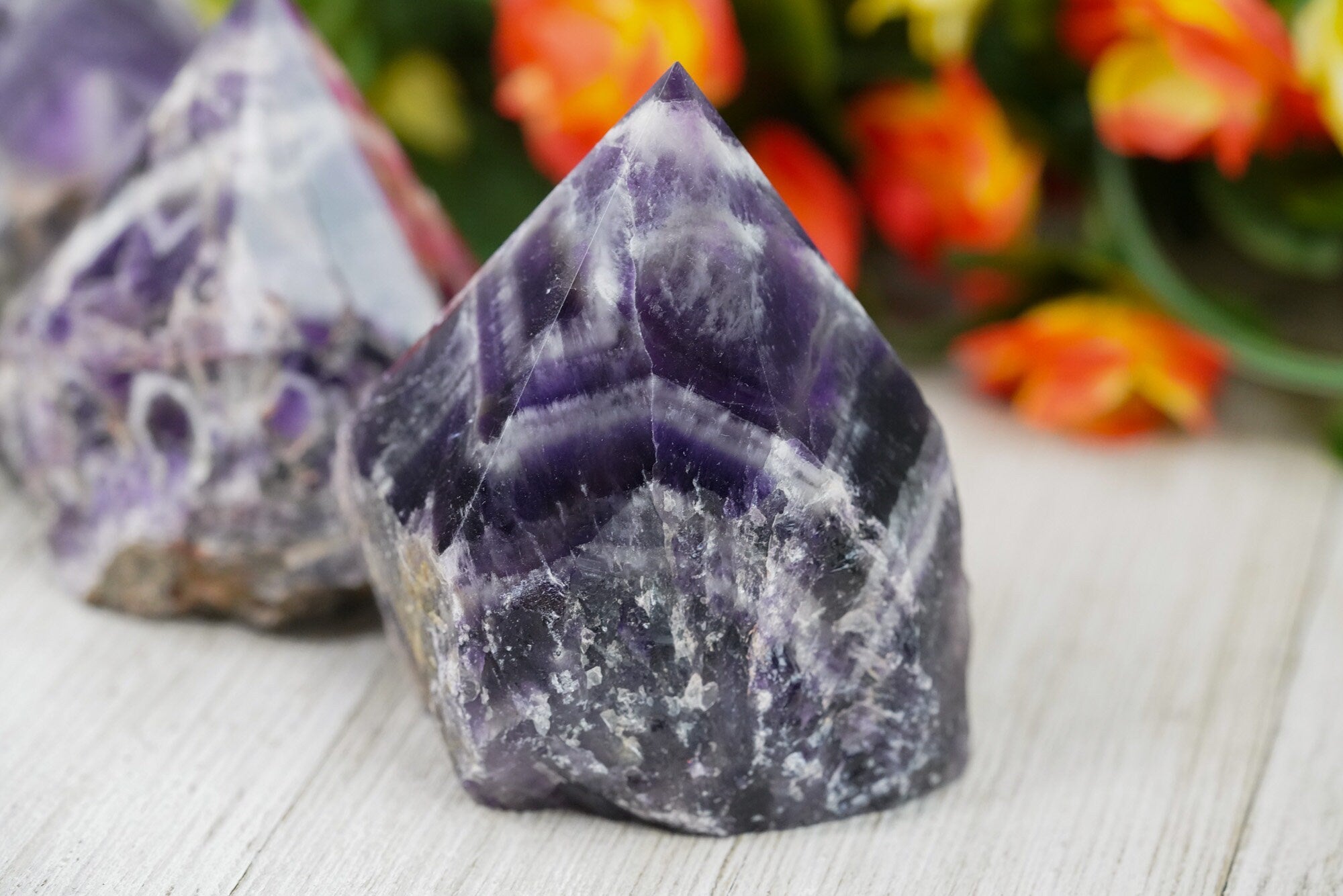 Large Raw Chevron Amethyst Polished Crystal Point