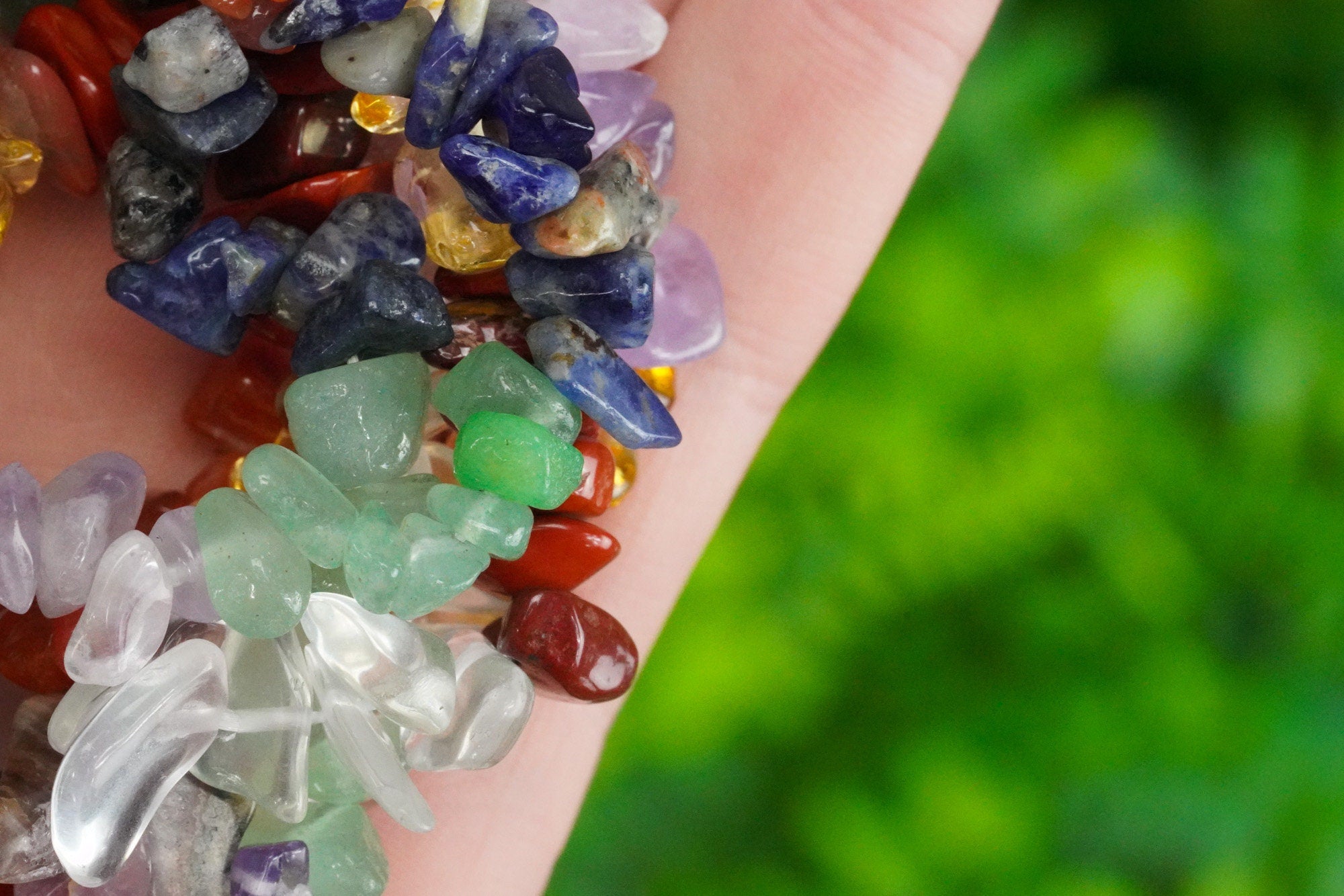 Seven Chakra Tumbled Stone Crystal Chip Bracelet