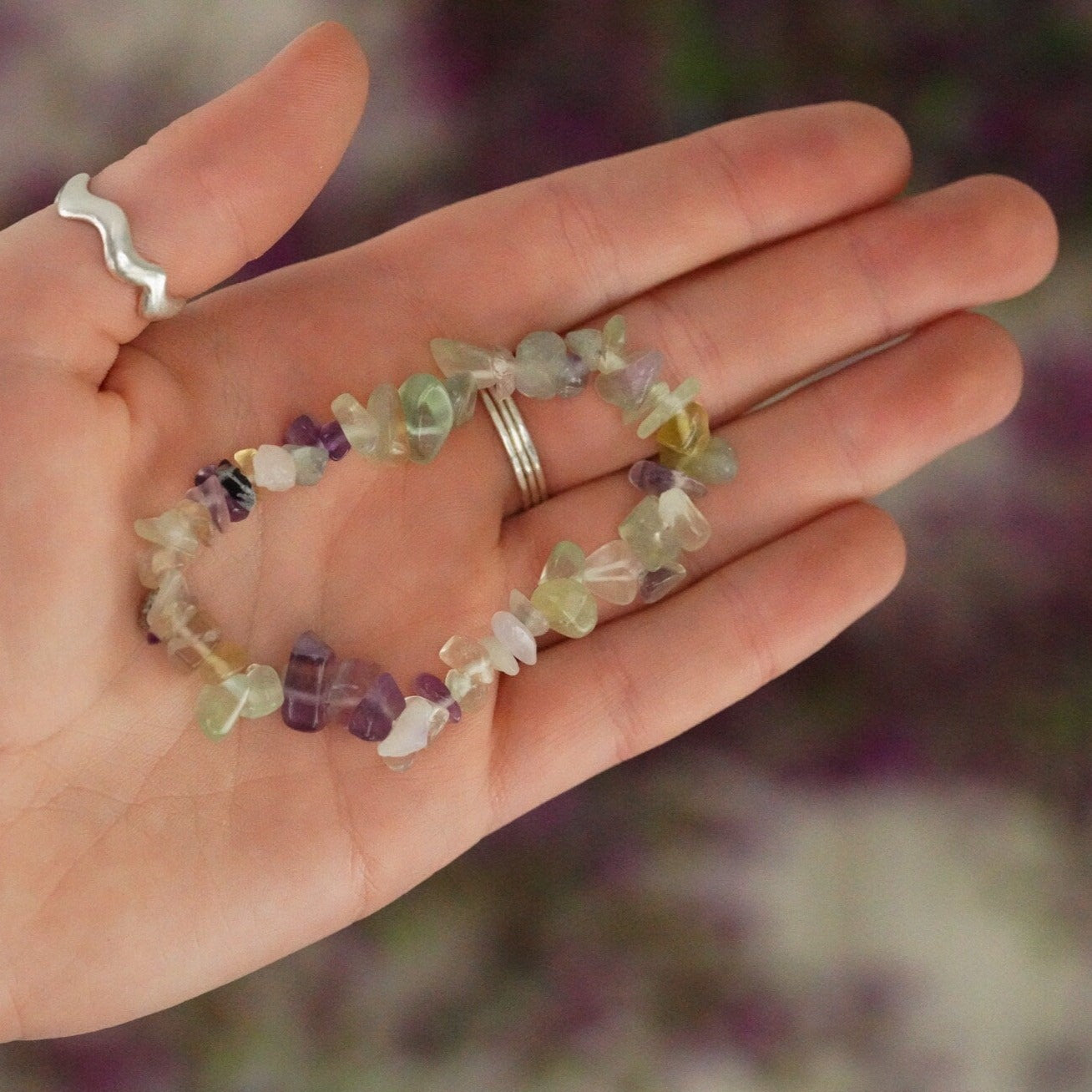 Rainbow Fluorite Tumbled Stone Crystal Chip Bracelet