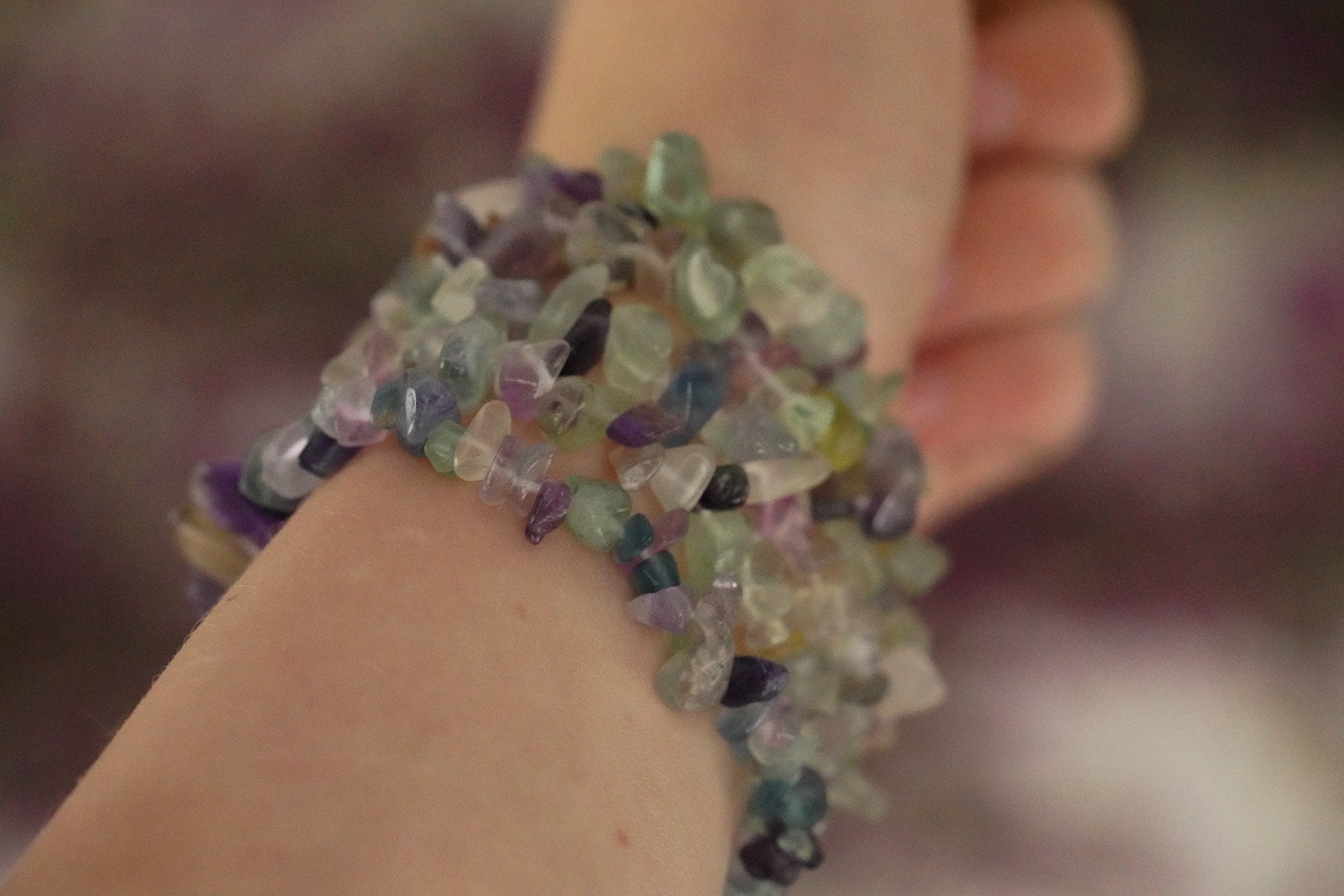 Rainbow Fluorite Tumbled Stone Crystal Chip Bracelet